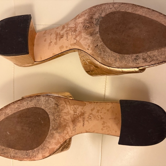 Jimmy Choo Minea Croc Embossed Metallic Leather Slides - Picture 4 of 5